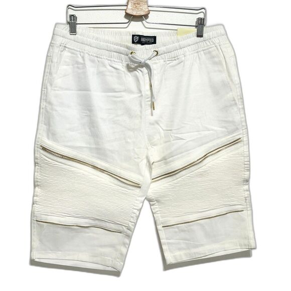 Encrypted Supply Co Shorts Mens Sz XXL White Faux Zippers Drawstring 13" inseam - Picture 1 of 7